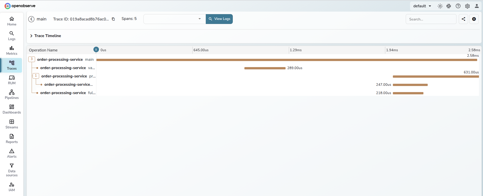 OpenObserve Trace Example