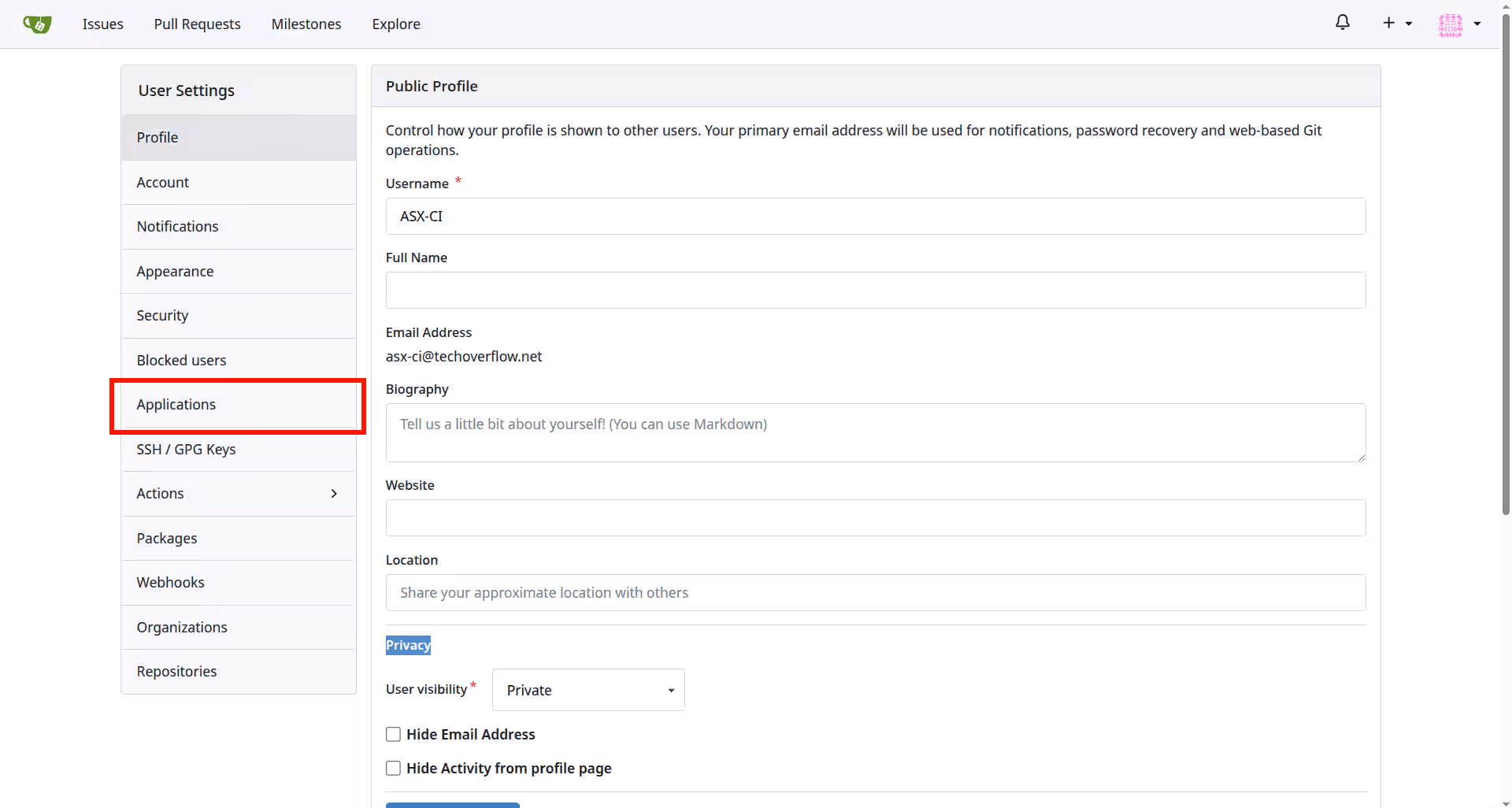 Gitea click applications