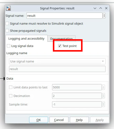 Simulink Testpoint dialog